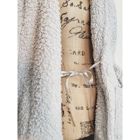 Pottery Barn Teddy Bear Sherpa Gray Blue Cozy Spa Wrap Robe Size Medium - Picture 11 of 13